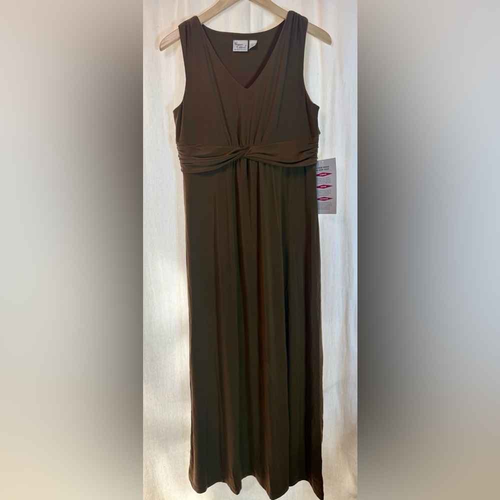 Women with Control Brown Twist-Front V-Neck Maxi Dress